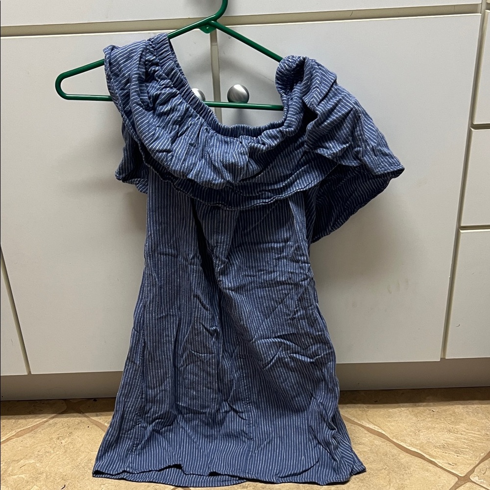 Old Navy Blue Pinstriped Off-Shoulder Blouse